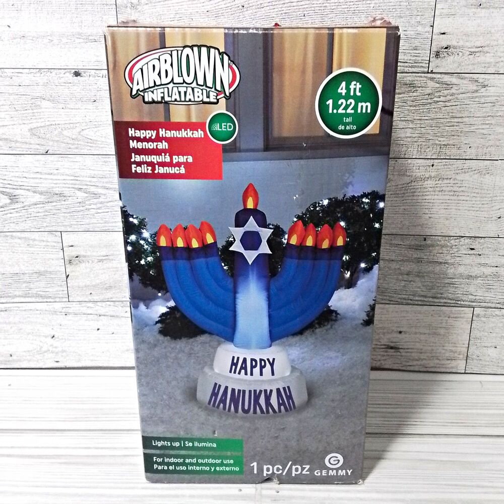 Gemmy 4 ft LED Airblown Inflatable Happy Hanukkah Menorah Lawn Decor